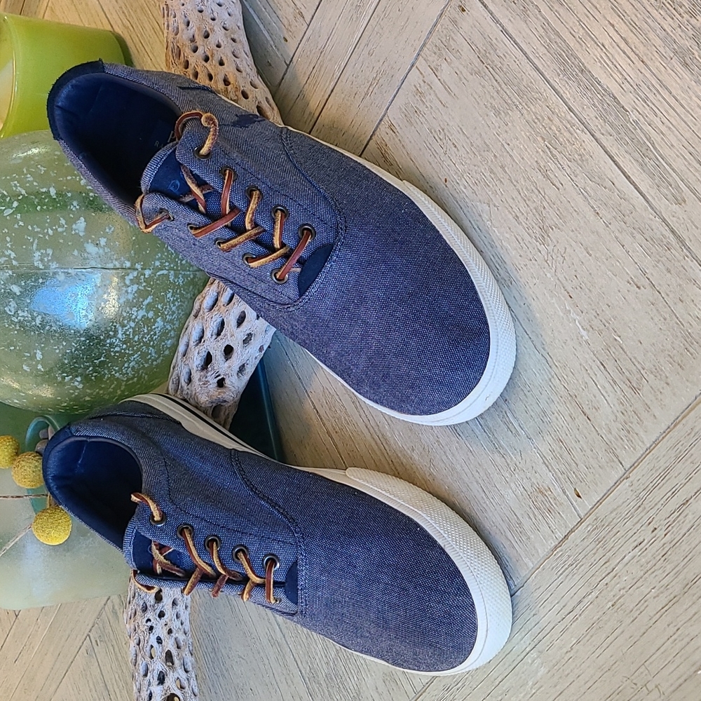 Polo by Ralph Lauren Men's Navy Canvas Sneakers with White Soles